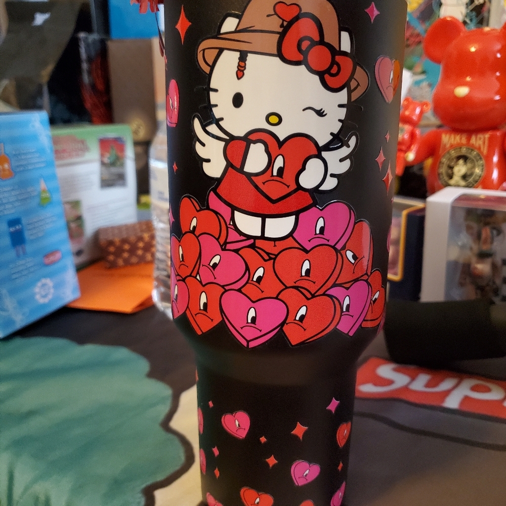 Hello Kitty Black Tumbler with Pink and Red Hearts